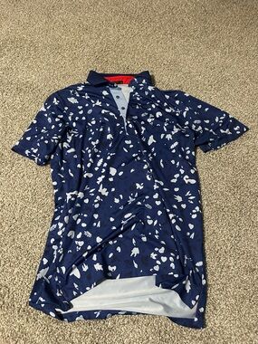 Men's Navy Blue Patterned Polo Shirt